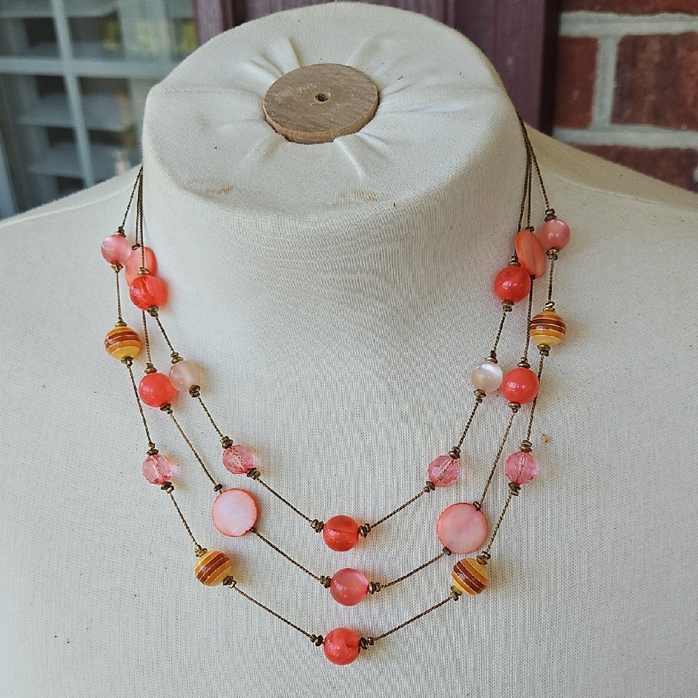 Elegant Pink and Orange Beaded Necklace
